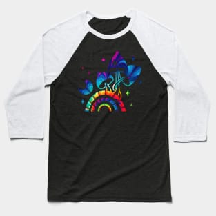 Three Magic Mushrooms on a Rainbow Baseball T-Shirt